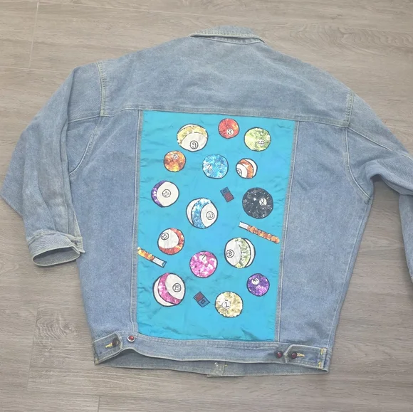 Vintage 80's-90's Cedars Sz M Art Jean Jacket Denim Billards Pool Unisex? - Picture 2 of 13